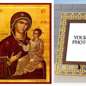 Εικόνα Ορθοδοξίας Πολυτελείας  με  σχεδιο Σταυρούς μαζι με  Βάση σε  8 χρώματα με περίγραμμα χρυσό σε ξύλο Plywood (Πλακάζ)   με  βάση Εικόνα Παναγία Πορταΐτισσα των Ιβήρων Χειροποίητη Ελληνορθόδοξη , Κρεμαστή πλάκα βυζαντινής τέχνης, χριστιανική τέχνη Διάσταση 10x7 cm (3,9 x 2,8 ίντσες) INTRAEK3kadro3211-671214