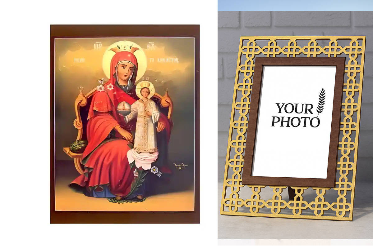 Εικόνα Ορθοδοξίας Πολυτελείας  με  σχεδιο Σταυρούς μαζι με  Βάση σε  8 χρώματα με περίγραμμα χρυσό σε ξύλο Plywood (Πλακάζ)   με  βάση Εικόνα Παναγία Ρόδο το Αμάραντο Χειροποίητη Ελληνορθόδοξη , Κρεμαστή πλάκα βυζαντινής τέχνης, χριστιανική τέχνη Διάσταση 15x11 cm (5,9 x 4,3 ίντσες) INTRAEK3kadro3211-8671203