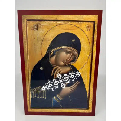 Εικόνα Ορθοδοξίας με περίγραμμα χρυσό σε ξύλο Φλαμουρίας  με  βάση Εικόνα Παναγία Θρηνωδούσα Χειροποίητη Ελληνορθόδοξη , Κρεμαστή πλάκα βυζαντινής τέχνης, χριστιανική τέχνη Διάσταση 10x7 cm (3,9 x 2,8 ίντσες) INTRAEK-671269 - Image 1