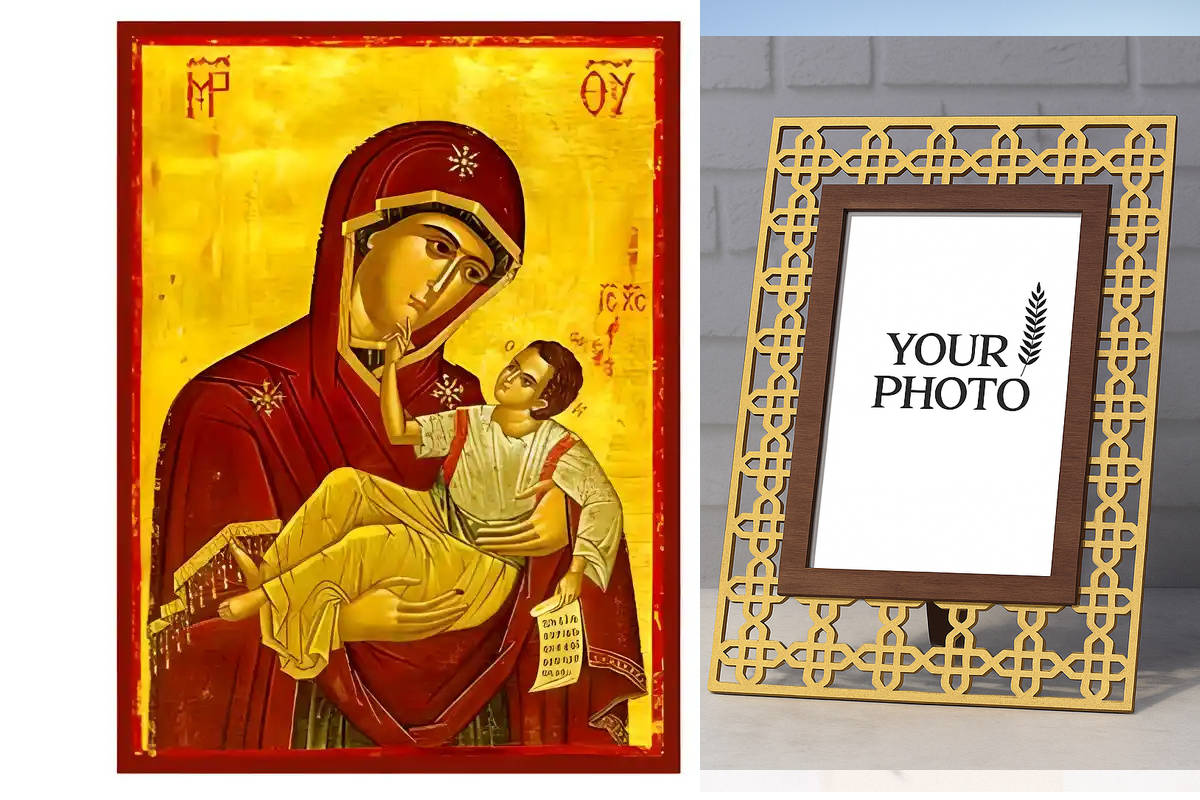 Εικόνα Ορθοδοξίας Πολυτελείας  με  σχεδιο Σταυρούς μαζι με  Βάση σε  8 χρώματα με περίγραμμα χρυσό σε ξύλο Plywood (Πλακάζ)   με  βάση Εικόνα Παναγία με Χριστό Χειροποίητη Ελληνορθόδοξη , Κρεμαστή πλάκα βυζαντινής τέχνης, χριστιανική τέχνη Διάσταση 10x7 cm (3,9 x 2,8 ίντσες) INTRAEK3kadro3211-671265