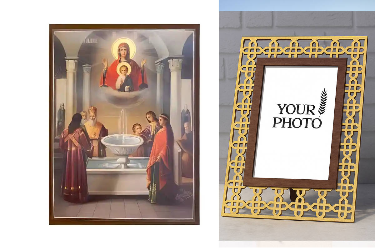 Εικόνα Ορθοδοξίας Πολυτελείας  με  σχεδιο Σταυρούς μαζι με  Βάση σε  8 χρώματα με περίγραμμα χρυσό σε ξύλο Plywood (Πλακάζ)   με  βάση Εικόνα Παναγία Ζωοδόχος Πηγή Χειροποίητη Ελληνορθόδοξη , Κρεμαστή πλάκα βυζαντινής τέχνης, χριστιανική τέχνη Διάσταση 10x7 cm (3,9 x 2,8 ίντσες) INTRAEK3kadro3211-671278