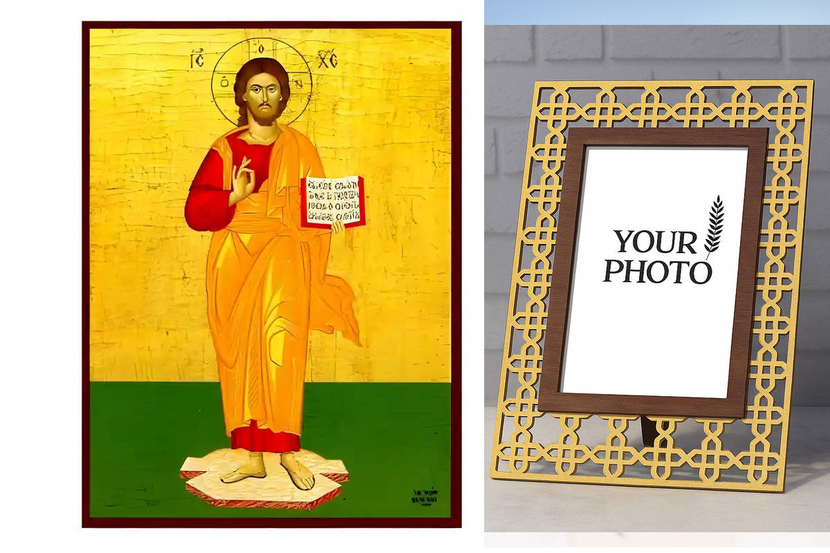 Εικόνα Ορθοδοξίας Πολυτελείας  με  σχεδιο Σταυρούς μαζι με  Βάση σε  8 χρώματα με περίγραμμα χρυσό σε ξύλο Plywood (Πλακάζ)   με  βάση Εικόνα Χριστός Ευλογών Χειροποίητη Ελληνορθόδοξη , Κρεμαστή πλάκα βυζαντινής τέχνης, χριστιανική τέχνη Διάσταση 10x7 cm (3,9 x 2,8 ίντσες) INTRAEK3kadro3211-670774