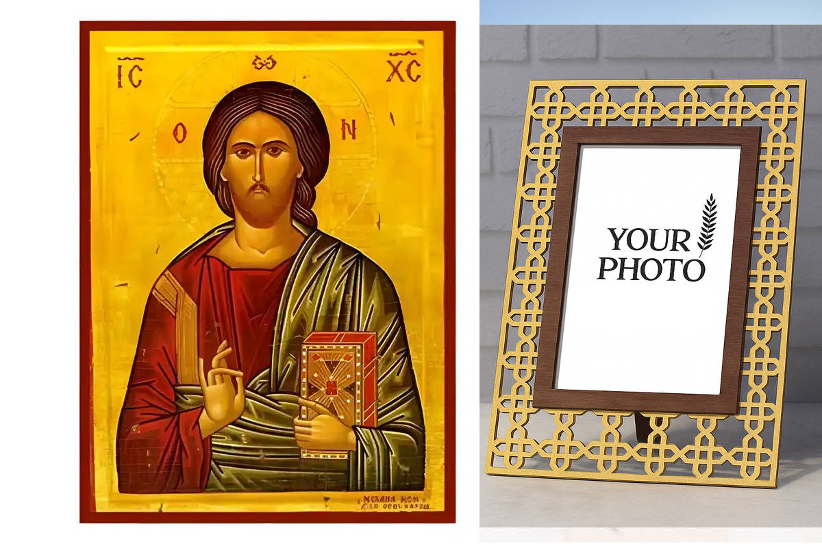 Εικόνα Ορθοδοξίας Πολυτελείας  με  σχεδιο Σταυρούς μαζι με  Βάση σε  8 χρώματα με περίγραμμα χρυσό σε ξύλο Plywood (Πλακάζ)   με  βάση Εικόνα Χριστός Ευλογών Χειροποίητη Ελληνορθόδοξη , Κρεμαστή πλάκα βυζαντινής τέχνης, χριστιανική τέχνη Διάσταση 10x7 cm (3,9 x 2,8 ίντσες) INTRAEK3kadro3211-670775