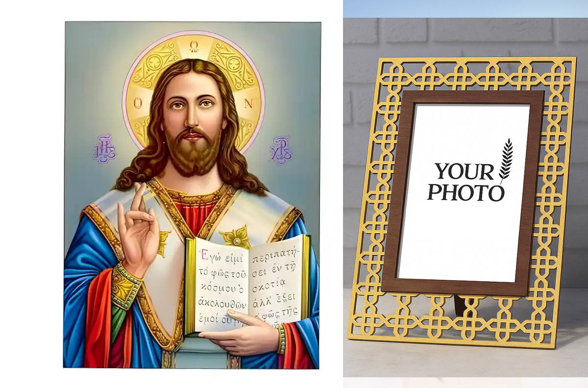 Εικόνα Ορθοδοξίας Πολυτελείας  με  σχεδιο Σταυρούς μαζι με  Βάση σε  8 χρώματα με περίγραμμα χρυσό σε ξύλο Plywood (Πλακάζ)   με  βάση Εικόνα Χριστός Ευλογών Χειροποίητη Ελληνορθόδοξη , Κρεμαστή πλάκα βυζαντινής τέχνης, χριστιανική τέχνη Διάσταση 10x7 cm (3,9 x 2,8 ίντσες) INTRAEK3kadro3211-670777