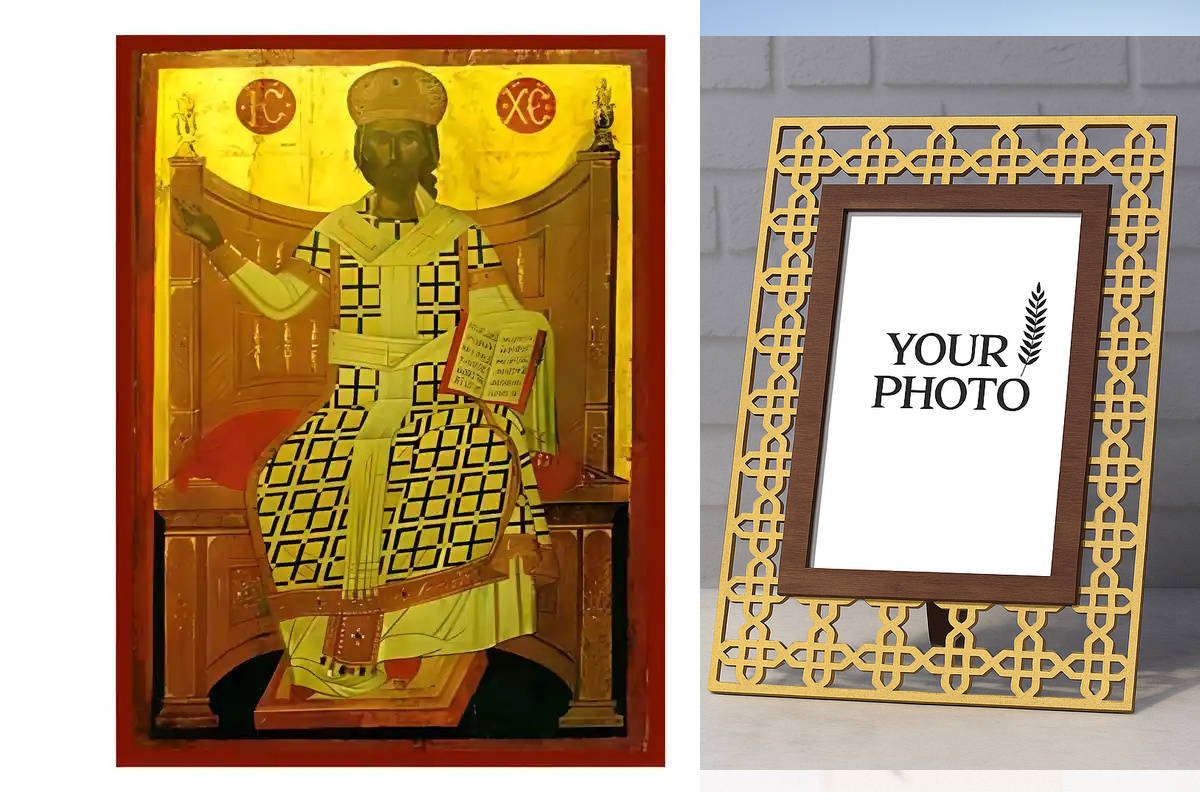 Εικόνα Ορθοδοξίας Πολυτελείας  με  σχεδιο Σταυρούς μαζι με  Βάση σε  8 χρώματα με περίγραμμα χρυσό σε ξύλο Plywood (Πλακάζ)   με  βάση Εικόνα Χριστός Μέγας Αρχιερεύς Χειροποίητη Ελληνορθόδοξη , Κρεμαστή πλάκα βυζαντινής τέχνης, χριστιανική τέχνη Διάσταση 10x7 cm (3,9 x 2,8 ίντσες) INTRAEK3kadro3211-670755