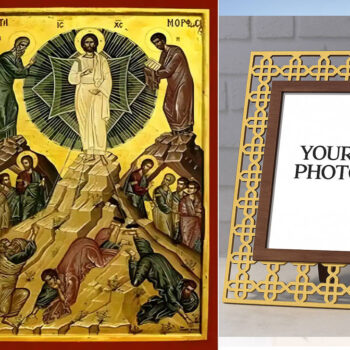 Εικόνα Ορθοδοξίας Πολυτελείας  με  σχεδιο Σταυρούς μαζι με  Βάση σε  8 χρώματα με περίγραμμα χρυσό σε ξύλο Plywood (Πλακάζ)   με  βάση Εικόνα Μεταμόρφωση του Χριστού Χειροποίητη Ελληνορθόδοξη , Κρεμαστή πλάκα βυζαντινής τέχνης, χριστιανική τέχνη Διάσταση 10x7 cm (3,9 x 2,8 ίντσες) INTRAEK3kadro3211-670802 - Image 1