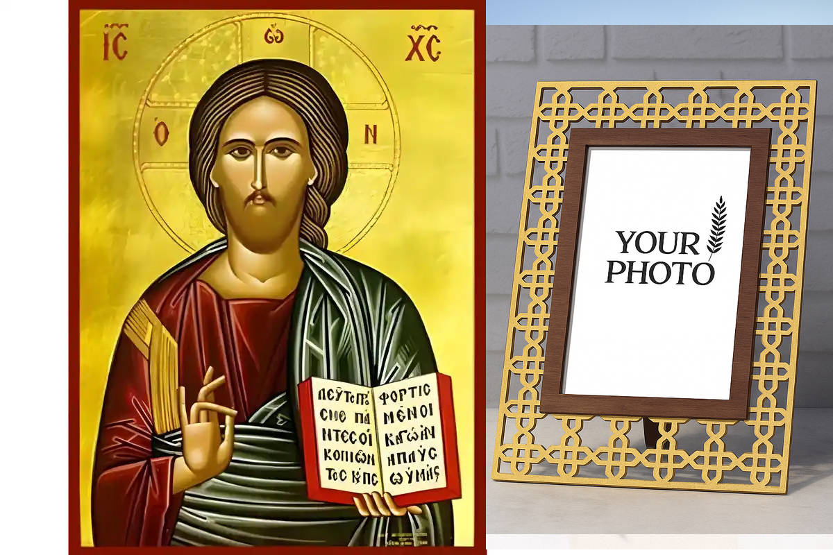 Εικόνα Ορθοδοξίας Πολυτελείας  με  σχεδιο Σταυρούς μαζι με  Βάση σε  8 χρώματα με περίγραμμα χρυσό σε ξύλο Plywood (Πλακάζ)   με  βάση Εικόνα Χριστός Ευλογών Χειροποίητη Ελληνορθόδοξη , Κρεμαστή πλάκα βυζαντινής τέχνης, χριστιανική τέχνη Διάσταση 10x7 cm (3,9 x 2,8 ίντσες) INTRAEK3kadro3211-670773