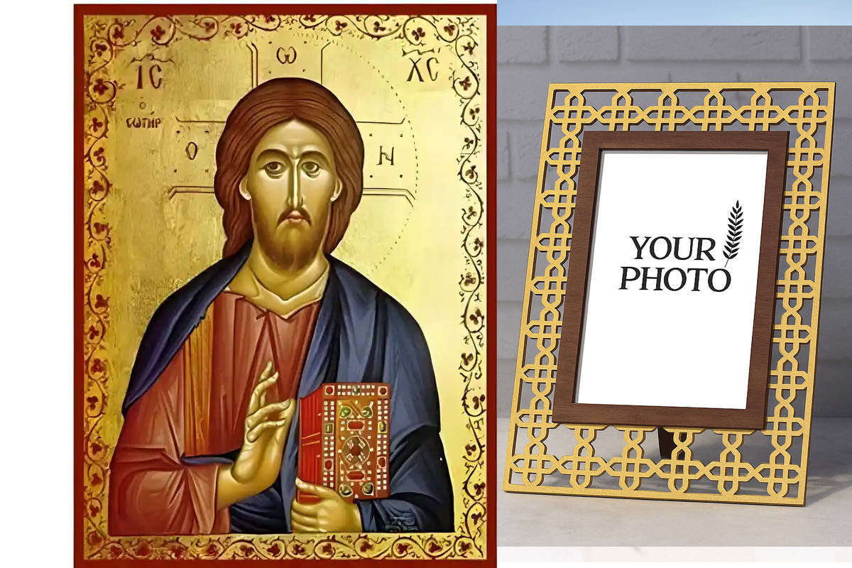 Εικόνα Ορθοδοξίας Πολυτελείας  με  σχεδιο Σταυρούς μαζι με  Βάση σε  8 χρώματα με περίγραμμα χρυσό σε ξύλο Plywood (Πλακάζ)   με  βάση Εικόνα Χριστός Ευλογών ο Σωτήρ Χειροποίητη Ελληνορθόδοξη , Κρεμαστή πλάκα βυζαντινής τέχνης, χριστιανική τέχνη Διάσταση 10x7 cm (3,9 x 2,8 ίντσες) INTRAEK3kadro3211-670768