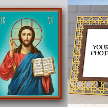 Εικόνα Ορθοδοξίας Πολυτελείας  με  σχεδιο Σταυρούς μαζι με  Βάση σε  8 χρώματα με περίγραμμα χρυσό σε ξύλο Plywood (Πλακάζ)   με  βάση Εικόνα του Ιησού Χριστού - Χειροποίητη Ελληνορθόδοξη , Κρεμαστή πλάκα βυζαντινής τέχνης, χριστιανική τέχνη Διάσταση 50x40 cm (19,7 x 15,8 ίντσες) INTRAEK3kadro3211-654321168 - Image 1