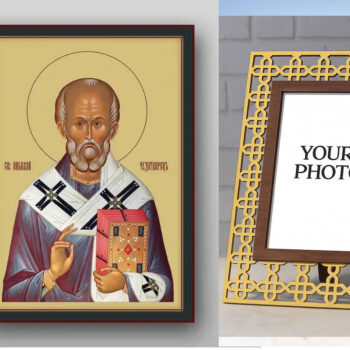 Εικόνα Ορθοδοξίας Πολυτελείας  με  σχεδιο Σταυρούς μαζι με  Βάση σε  8 χρώματα με περίγραμμα χρυσό σε ξύλο Plywood (Πλακάζ)   με  βάση Εικόνα του Αγίου Νικολάου - Χειροποίητη Ελληνορθόδοξη , Κρεμαστή πλάκα βυζαντινής τέχνης, χριστιανική τέχνη Διάσταση 50x40 cm (19,7 x 15,8 ίντσες) INTRAEK3kadro3211-654321314 - Image 1