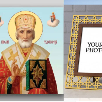 Εικόνα Ορθοδοξίας Πολυτελείας  με  σχεδιο Σταυρούς μαζι με  Βάση σε  8 χρώματα με περίγραμμα χρυσό σε ξύλο Plywood (Πλακάζ)   με  βάση Εικόνα του Αγίου Νικολάου - Χειροποίητη Ελληνορθόδοξη , Κρεμαστή πλάκα βυζαντινής τέχνης, χριστιανική τέχνη Διάσταση 50x40 cm (19,7 x 15,8 ίντσες) INTRAEK3kadro3211-654321296 - Image 1