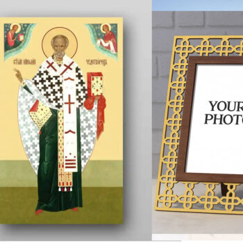 Εικόνα Ορθοδοξίας Πολυτελείας  με  σχεδιο Σταυρούς μαζι με  Βάση σε  8 χρώματα με περίγραμμα χρυσό σε ξύλο Plywood (Πλακάζ)   με  βάση Εικόνα του Αγίου Νικολάου - Χειροποίητη Ελληνορθόδοξη , Κρεμαστή πλάκα βυζαντινής τέχνης, χριστιανική τέχνη Διάσταση 50x40 cm (19,7 x 15,8 ίντσες) INTRAEK3kadro3211-654321308 - Image 1