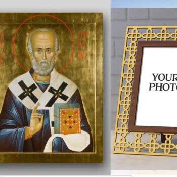 Εικόνα Ορθοδοξίας Πολυτελείας  με  σχεδιο Σταυρούς μαζι με  Βάση σε  8 χρώματα με περίγραμμα χρυσό σε ξύλο Plywood (Πλακάζ)   με  βάση Εικόνα του Αγίου Νικολάου - Χειροποίητη Ελληνορθόδοξη , Κρεμαστή πλάκα βυζαντινής τέχνης, χριστιανική τέχνη Διάσταση 50x40 cm (19,7 x 15,8 ίντσες) INTRAEK3kadro3211-65432986 - Image 1