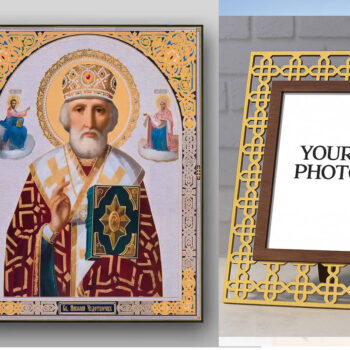 Εικόνα Ορθοδοξίας Πολυτελείας  με  σχεδιο Σταυρούς μαζι με  Βάση σε  8 χρώματα με περίγραμμα χρυσό σε ξύλο Plywood (Πλακάζ)   με  βάση Εικόνα του Αγίου Νικολάου - Χειροποίητη Ελληνορθόδοξη , Κρεμαστή πλάκα βυζαντινής τέχνης, χριστιανική τέχνη Διάσταση 50x40 cm (19,7 x 15,8 ίντσες) INTRAEK3kadro3211-654321306 - Image 1