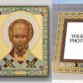 Εικόνα Ορθοδοξίας Πολυτελείας  με  σχεδιο Σταυρούς μαζι με  Βάση σε  8 χρώματα με περίγραμμα χρυσό σε ξύλο Plywood (Πλακάζ)   με  βάση Εικόνα του Αγίου Νικολάου - Χειροποίητη Ελληνορθόδοξη , Κρεμαστή πλάκα βυζαντινής τέχνης, χριστιανική τέχνη Διάσταση 50x40 cm (19,7 x 15,8 ίντσες) INTRAEK3kadro3211-654321301 - Image 1