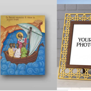 Εικόνα Ορθοδοξίας Πολυτελείας  με  σχεδιο Σταυρούς μαζι με  Βάση σε  8 χρώματα με περίγραμμα χρυσό σε ξύλο Plywood (Πλακάζ)   με  βάση Εικόνα του Αγίου Νικολάου - Χειροποίητη Ελληνορθόδοξη , Κρεμαστή πλάκα βυζαντινής τέχνης, χριστιανική τέχνη Διάσταση 50x40 cm (19,7 x 15,8 ίντσες) INTRAEK3kadro3211-654321243 - Image 1