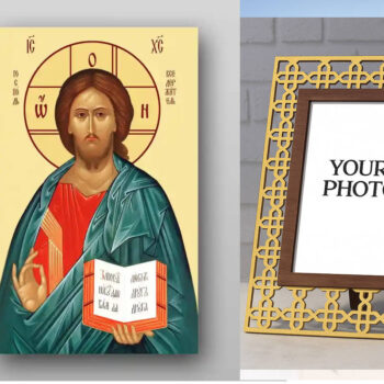 Εικόνα Ορθοδοξίας Πολυτελείας  με  σχεδιο Σταυρούς μαζι με  Βάση σε  8 χρώματα με περίγραμμα χρυσό σε ξύλο Plywood (Πλακάζ)   με  βάση Εικόνα του Ιησού Χριστού - Χειροποίητη Ελληνορθόδοξη , Κρεμαστή πλάκα βυζαντινής τέχνης, χριστιανική τέχνη Διάσταση 50x40 cm (19,7 x 15,8 ίντσες) INTRAEK3kadro3211-654321328 - Image 1