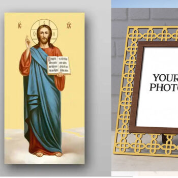 Εικόνα Ορθοδοξίας Πολυτελείας  με  σχεδιο Σταυρούς μαζι με  Βάση σε  8 χρώματα με περίγραμμα χρυσό σε ξύλο Plywood (Πλακάζ)   με  βάση Εικόνα του Ιησού Χριστού - Χειροποίητη Ελληνορθόδοξη , Κρεμαστή πλάκα βυζαντινής τέχνης, χριστιανική τέχνη Διάσταση 50x40 cm (19,7 x 15,8 ίντσες) INTRAEK3kadro3211-654321193 - Image 1