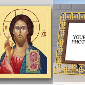 Εικόνα Ορθοδοξίας Πολυτελείας  με  σχεδιο Σταυρούς μαζι με  Βάση σε  8 χρώματα με περίγραμμα χρυσό σε ξύλο Plywood (Πλακάζ)   με  βάση Εικόνα του Ιησού Χριστού - Χειροποίητη Ελληνορθόδοξη , Κρεμαστή πλάκα βυζαντινής τέχνης, χριστιανική τέχνη Διάσταση 50x40 cm (19,7 x 15,8 ίντσες) INTRAEK3kadro3211-654321032 - Image 1