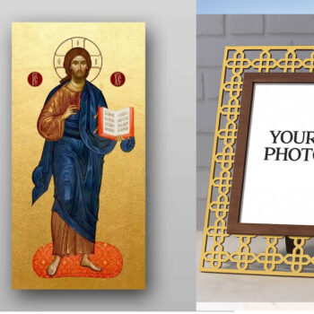 Εικόνα Ορθοδοξίας Πολυτελείας  με  σχεδιο Σταυρούς μαζι με  Βάση σε  8 χρώματα με περίγραμμα χρυσό σε ξύλο Plywood (Πλακάζ)   με  βάση Εικόνα του Ιησού Χριστού - Χειροποίητη Ελληνορθόδοξη , Κρεμαστή πλάκα βυζαντινής τέχνης, χριστιανική τέχνη Διάσταση 50x40 cm (19,7 x 15,8 ίντσες) INTRAEK3kadro3211-654321269,80 - Image 1