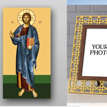 Εικόνα Ορθοδοξίας Πολυτελείας  με  σχεδιο Σταυρούς μαζι με  Βάση σε  8 χρώματα με περίγραμμα χρυσό σε ξύλο Plywood (Πλακάζ)   με  βάση Εικόνα του Ιησού Χριστού - Χειροποίητη Ελληνορθόδοξη , Κρεμαστή πλάκα βυζαντινής τέχνης, χριστιανική τέχνη Διάσταση 50x40 cm (19,7 x 15,8 ίντσες) INTRAEK3kadro3211-65432993 - Image 1