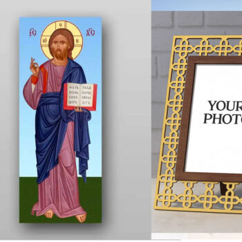 Εικόνα Ορθοδοξίας Πολυτελείας  με  σχεδιο Σταυρούς μαζι με  Βάση σε  8 χρώματα με περίγραμμα χρυσό σε ξύλο Plywood (Πλακάζ)   με  βάση Εικόνα του Ιησού Χριστού - Χειροποίητη Ελληνορθόδοξη , Κρεμαστή πλάκα βυζαντινής τέχνης, χριστιανική τέχνη Διάσταση 50x40 cm (19,7 x 15,8 ίντσες) INTRAEK3kadro3211-654321324 - Image 1