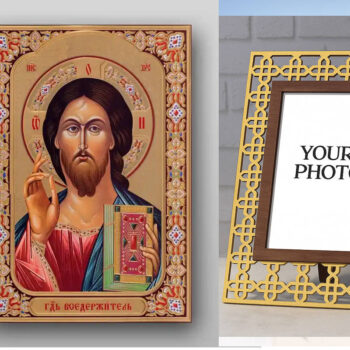 Εικόνα Ορθοδοξίας Πολυτελείας  με  σχεδιο Σταυρούς μαζι με  Βάση σε  8 χρώματα με περίγραμμα χρυσό σε ξύλο Plywood (Πλακάζ)   με  βάση Εικόνα του Ιησού Χριστού - Χειροποίητη Ελληνορθόδοξη , Κρεμαστή πλάκα βυζαντινής τέχνης, χριστιανική τέχνη Διάσταση 50x40 cm (19,7 x 15,8 ίντσες) INTRAEK3kadro3211-654321323 - Image 1