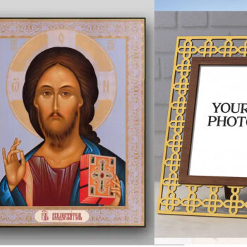 Εικόνα Ορθοδοξίας Πολυτελείας  με  σχεδιο Σταυρούς μαζι με  Βάση σε  8 χρώματα με περίγραμμα χρυσό σε ξύλο Plywood (Πλακάζ)   με  βάση Εικόνα του Ιησού Χριστού - Χειροποίητη Ελληνορθόδοξη , Κρεμαστή πλάκα βυζαντινής τέχνης, χριστιανική τέχνη Διάσταση 50x40 cm (19,7 x 15,8 ίντσες) INTRAEK3kadro3211-654321321 - Image 1