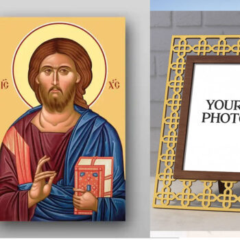 Εικόνα Ορθοδοξίας Πολυτελείας  με  σχεδιο Σταυρούς μαζι με  Βάση σε  8 χρώματα με περίγραμμα χρυσό σε ξύλο Plywood (Πλακάζ)   με  βάση Εικόνα του Ιησού Χριστού - Χειροποίητη Ελληνορθόδοξη , Κρεμαστή πλάκα βυζαντινής τέχνης, χριστιανική τέχνη Διάσταση 50x40 cm (19,7 x 15,8 ίντσες) INTRAEK3kadro3211-654321316 - Image 1