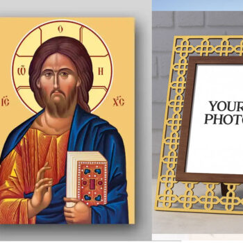 Εικόνα Ορθοδοξίας Πολυτελείας  με  σχεδιο Σταυρούς μαζι με  Βάση σε  8 χρώματα με περίγραμμα χρυσό σε ξύλο Plywood (Πλακάζ)   με  βάση Εικόνα του Ιησού Χριστού - Χειροποίητη Ελληνορθόδοξη , Κρεμαστή πλάκα βυζαντινής τέχνης, χριστιανική τέχνη Διάσταση 50x40 cm (19,7 x 15,8 ίντσες) INTRAEK3kadro3211-65432988 - Image 1