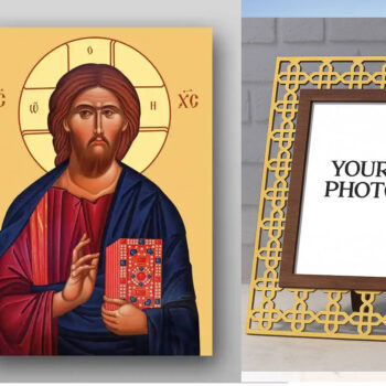 Εικόνα Ορθοδοξίας Πολυτελείας  με  σχεδιο Σταυρούς μαζι με  Βάση σε  8 χρώματα με περίγραμμα χρυσό σε ξύλο Plywood (Πλακάζ)   με  βάση Εικόνα του Ιησού Χριστού - Χειροποίητη Ελληνορθόδοξη , Κρεμαστή πλάκα βυζαντινής τέχνης, χριστιανική τέχνη Διάσταση 50x40 cm (19,7 x 15,8 ίντσες) INTRAEK3kadro3211-654321009 - Image 1