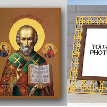 Εικόνα Ορθοδοξίας Πολυτελείας  με  σχεδιο Σταυρούς μαζι με  Βάση σε  8 χρώματα με περίγραμμα χρυσό σε ξύλο Plywood (Πλακάζ)   με  βάση Εικόνα του Αγίου Νικολάου - Χειροποίητη Ελληνορθόδοξη , Κρεμαστή πλάκα βυζαντινής τέχνης, χριστιανική τέχνη Διάσταση 50x40 cm (19,7 x 15,8 ίντσες) INTRAEK3kadro3211-654321312 - Image 1