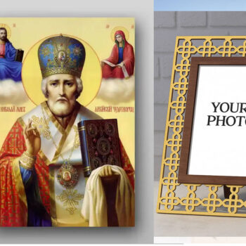 Εικόνα Ορθοδοξίας Πολυτελείας  με  σχεδιο Σταυρούς μαζι με  Βάση σε  8 χρώματα με περίγραμμα χρυσό σε ξύλο Plywood (Πλακάζ)   με  βάση Εικόνα του Αγίου Νικολάου - Χειροποίητη Ελληνορθόδοξη , Κρεμαστή πλάκα βυζαντινής τέχνης, χριστιανική τέχνη Διάσταση 50x40 cm (19,7 x 15,8 ίντσες) INTRAEK3kadro3211-65432971 - Image 1