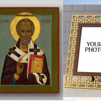 Εικόνα Ορθοδοξίας Πολυτελείας  με  σχεδιο Σταυρούς μαζι με  Βάση σε  8 χρώματα με περίγραμμα χρυσό σε ξύλο Plywood (Πλακάζ)   με  βάση Εικόνα του Αγίου Νικολάου - Χειροποίητη Ελληνορθόδοξη , Κρεμαστή πλάκα βυζαντινής τέχνης, χριστιανική τέχνη Διάσταση 50x40 cm (19,7 x 15,8 ίντσες) INTRAEK3kadro3211-654321298 - Image 1