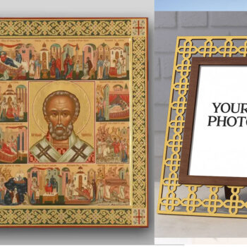 Εικόνα Ορθοδοξίας Πολυτελείας  με  σχεδιο Σταυρούς μαζι με  Βάση σε  8 χρώματα με περίγραμμα χρυσό σε ξύλο Plywood (Πλακάζ)   με  βάση Εικόνα του Αγίου Νικολάου - Χειροποίητη Ελληνορθόδοξη , Κρεμαστή πλάκα βυζαντινής τέχνης, χριστιανική τέχνη Διάσταση 50x40 cm (19,7 x 15,8 ίντσες) INTRAEK3kadro3211-654321143 - Image 1