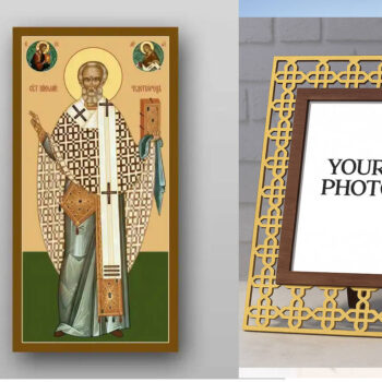 Εικόνα Ορθοδοξίας Πολυτελείας  με  σχεδιο Σταυρούς μαζι με  Βάση σε  8 χρώματα με περίγραμμα χρυσό σε ξύλο Plywood (Πλακάζ)   με  βάση Εικόνα του Αγίου Νικολάου - Χειροποίητη Ελληνορθόδοξη , Κρεμαστή πλάκα βυζαντινής τέχνης, χριστιανική τέχνη Διάσταση 50x40 cm (19,7 x 15,8 ίντσες) INTRAEK3kadro3211-654321303 - Image 1