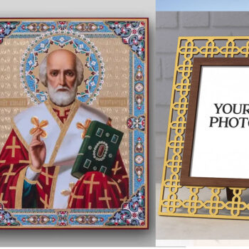 Εικόνα Ορθοδοξίας Πολυτελείας  με  σχεδιο Σταυρούς μαζι με  Βάση σε  8 χρώματα με περίγραμμα χρυσό σε ξύλο Plywood (Πλακάζ)   με  βάση Εικόνα του Αγίου Νικολάου - Χειροποίητη Ελληνορθόδοξη , Κρεμαστή πλάκα βυζαντινής τέχνης, χριστιανική τέχνη Διάσταση 50x40 cm (19,7 x 15,8 ίντσες) INTRAEK3kadro3211-654321329 - Image 1