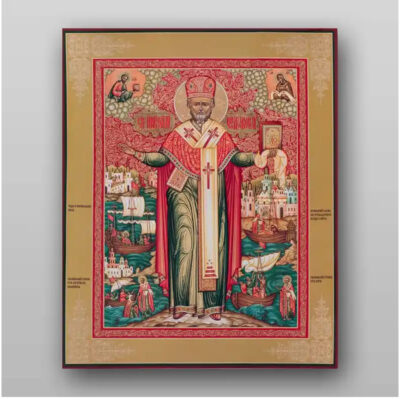 Εικόνα Ορθοδοξίας με περίγραμμα χρυσό σε ξύλο Φλαμουρίας με βάση Εικόνα του Αγίου Νικολάου - Χειροποίητη Ελληνορθόδοξη , Κρεμαστή πλάκα βυζαντινής τέχνης, χριστιανική τέχνη Διάσταση 10x7 cm (3,9 x 2,8 ίντσες) INTRAEK-71029 - Image 1