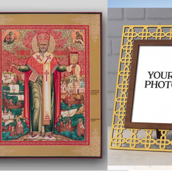 Εικόνα Ορθοδοξίας Πολυτελείας  με  σχεδιο Σταυρούς μαζι με  Βάση σε  8 χρώματα με περίγραμμα χρυσό σε ξύλο Plywood (Πλακάζ)   με  βάση Εικόνα του Αγίου Νικολάου - Χειροποίητη Ελληνορθόδοξη , Κρεμαστή πλάκα βυζαντινής τέχνης, χριστιανική τέχνη Διάσταση 50x40 cm (19,7 x 15,8 ίντσες) INTRAEK3kadro3211-654321029 - Image 1