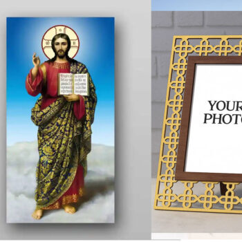 Εικόνα Ορθοδοξίας Πολυτελείας  με  σχεδιο Σταυρούς μαζι με  Βάση σε  8 χρώματα με περίγραμμα χρυσό σε ξύλο Plywood (Πλακάζ)   με  βάση Εικόνα του Ιησού Χριστού - Χειροποίητη Ελληνορθόδοξη , Κρεμαστή πλάκα βυζαντινής τέχνης, χριστιανική τέχνη Διάσταση 50x40 cm (19,7 x 15,8 ίντσες) INTRAEK3kadro3211-654321305 - Image 1