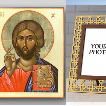 Εικόνα Ορθοδοξίας Πολυτελείας  με  σχεδιο Σταυρούς μαζι με  Βάση σε  8 χρώματα με περίγραμμα χρυσό σε ξύλο Plywood (Πλακάζ)   με  βάση Εικόνα του Ιησού Χριστού - Χειροποίητη Ελληνορθόδοξη , Κρεμαστή πλάκα βυζαντινής τέχνης, χριστιανική τέχνη Διάσταση 50x40 cm (19,7 x 15,8 ίντσες) INTRAEK3kadro3211-65432715 - Image 1