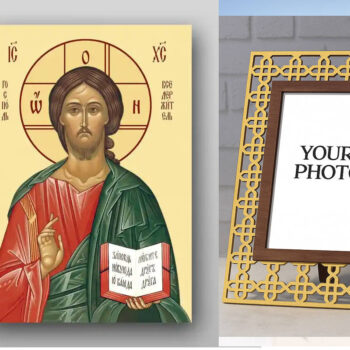 Εικόνα Ορθοδοξίας Πολυτελείας  με  σχεδιο Σταυρούς μαζι με  Βάση σε  8 χρώματα με περίγραμμα χρυσό σε ξύλο Plywood (Πλακάζ)   με  βάση Εικόνα του Ιησού Χριστού - Χειροποίητη Ελληνορθόδοξη , Κρεμαστή πλάκα βυζαντινής τέχνης, χριστιανική τέχνη Διάσταση 50x40 cm (19,7 x 15,8 ίντσες) INTRAEK3kadro3211-654321041 - Image 1