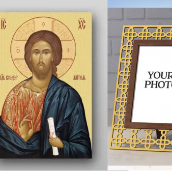 Εικόνα Ορθοδοξίας Πολυτελείας  με  σχεδιο Σταυρούς μαζι με  Βάση σε  8 χρώματα με περίγραμμα χρυσό σε ξύλο Plywood (Πλακάζ)   με  βάση Εικόνα του Ιησού Χριστού - Χειροποίητη Ελληνορθόδοξη , Κρεμαστή πλάκα βυζαντινής τέχνης, χριστιανική τέχνη Διάσταση 50x40 cm (19,7 x 15,8 ίντσες) INTRAEK3kadro3211-654321044 - Image 1