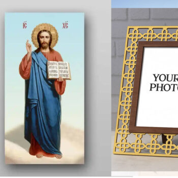 Εικόνα Ορθοδοξίας Πολυτελείας  με  σχεδιο Σταυρούς μαζι με  Βάση σε  8 χρώματα με περίγραμμα χρυσό σε ξύλο Plywood (Πλακάζ)   με  βάση Εικόνα του Ιησού Χριστού - Χειροποίητη Ελληνορθόδοξη , Κρεμαστή πλάκα βυζαντινής τέχνης, χριστιανική τέχνη Διάσταση 50x40 cm (19,7 x 15,8 ίντσες) INTRAEK3kadro3211-654321310 - Image 1