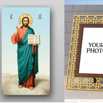 Εικόνα Ορθοδοξίας Πολυτελείας  με  σχεδιο Σταυρούς μαζι με  Βάση σε  8 χρώματα με περίγραμμα χρυσό σε ξύλο Plywood (Πλακάζ)   με  βάση Εικόνα του Ιησού Χριστού - Χειροποίητη Ελληνορθόδοξη , Κρεμαστή πλάκα βυζαντινής τέχνης, χριστιανική τέχνη Διάσταση 50x40 cm (19,7 x 15,8 ίντσες) INTRAEK3kadro3211-654321309 - Image 1