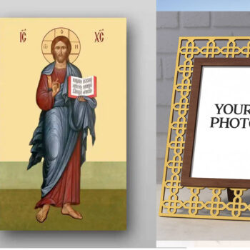 Εικόνα Ορθοδοξίας Πολυτελείας  με  σχεδιο Σταυρούς μαζι με  Βάση σε  8 χρώματα με περίγραμμα χρυσό σε ξύλο Plywood (Πλακάζ)   με  βάση Εικόνα του Ιησού Χριστού - Χειροποίητη Ελληνορθόδοξη , Κρεμαστή πλάκα βυζαντινής τέχνης, χριστιανική τέχνη Διάσταση 50x40 cm (19,7 x 15,8 ίντσες) INTRAEK3kadro3211-654321325 - Image 1