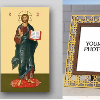 Εικόνα Ορθοδοξίας Πολυτελείας  με  σχεδιο Σταυρούς μαζι με  Βάση σε  8 χρώματα με περίγραμμα χρυσό σε ξύλο Plywood (Πλακάζ)   με  βάση Εικόνα του Ιησού Χριστού - Χειροποίητη Ελληνορθόδοξη , Κρεμαστή πλάκα βυζαντινής τέχνης, χριστιανική τέχνη Διάσταση 50x40 cm (19,7 x 15,8 ίντσες) INTRAEK3kadro3211-654321061 - Image 1