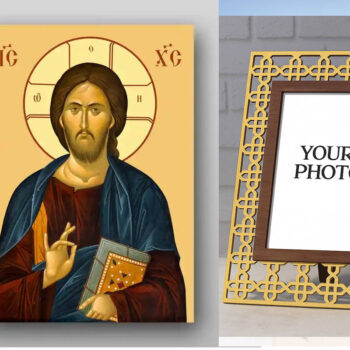 Εικόνα Ορθοδοξίας Πολυτελείας  με  σχεδιο Σταυρούς μαζι με  Βάση σε  8 χρώματα με περίγραμμα χρυσό σε ξύλο Plywood (Πλακάζ)   με  βάση Εικόνα του Ιησού Χριστού - Χειροποίητη Ελληνορθόδοξη , Κρεμαστή πλάκα βυζαντινής τέχνης, χριστιανική τέχνη Διάσταση 50x40 cm (19,7 x 15,8 ίντσες) INTRAEK3kadro3211-65432760 - Image 1