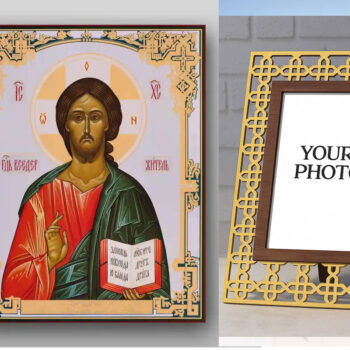 Εικόνα Ορθοδοξίας Πολυτελείας  με  σχεδιο Σταυρούς μαζι με  Βάση σε  8 χρώματα με περίγραμμα χρυσό σε ξύλο Plywood (Πλακάζ)   με  βάση Εικόνα του Ιησού Χριστού - Χειροποίητη Ελληνορθόδοξη , Κρεμαστή πλάκα βυζαντινής τέχνης, χριστιανική τέχνη Διάσταση 50x40 cm (19,7 x 15,8 ίντσες) INTRAEK3kadro3211-654321320 - Image 1