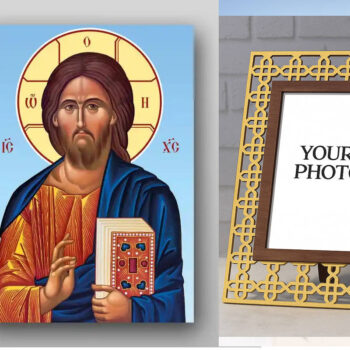 Εικόνα Ορθοδοξίας Πολυτελείας  με  σχεδιο Σταυρούς μαζι με  Βάση σε  8 χρώματα με περίγραμμα χρυσό σε ξύλο Plywood (Πλακάζ)   με  βάση Εικόνα του Ιησού Χριστού - Χειροποίητη Ελληνορθόδοξη , Κρεμαστή πλάκα βυζαντινής τέχνης, χριστιανική τέχνη Διάσταση 50x40 cm (19,7 x 15,8 ίντσες) INTRAEK3kadro3211-654321154 - Image 1